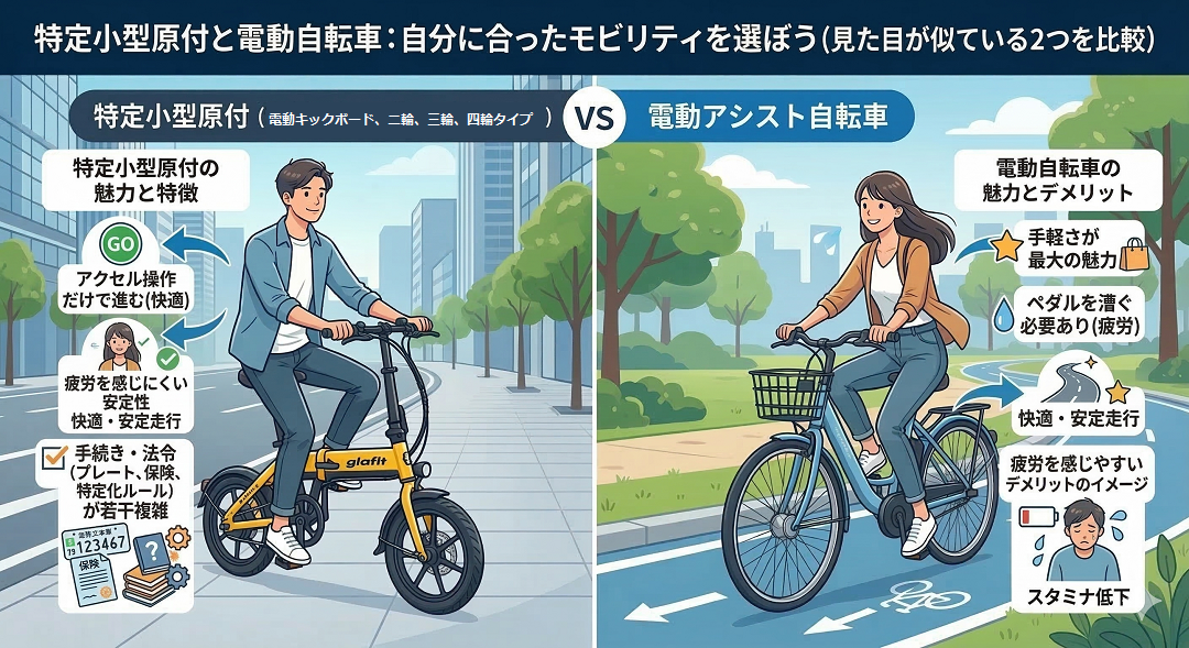 比較】特定小型原付と電動自転車｜似てるようで全然違う、メリット 