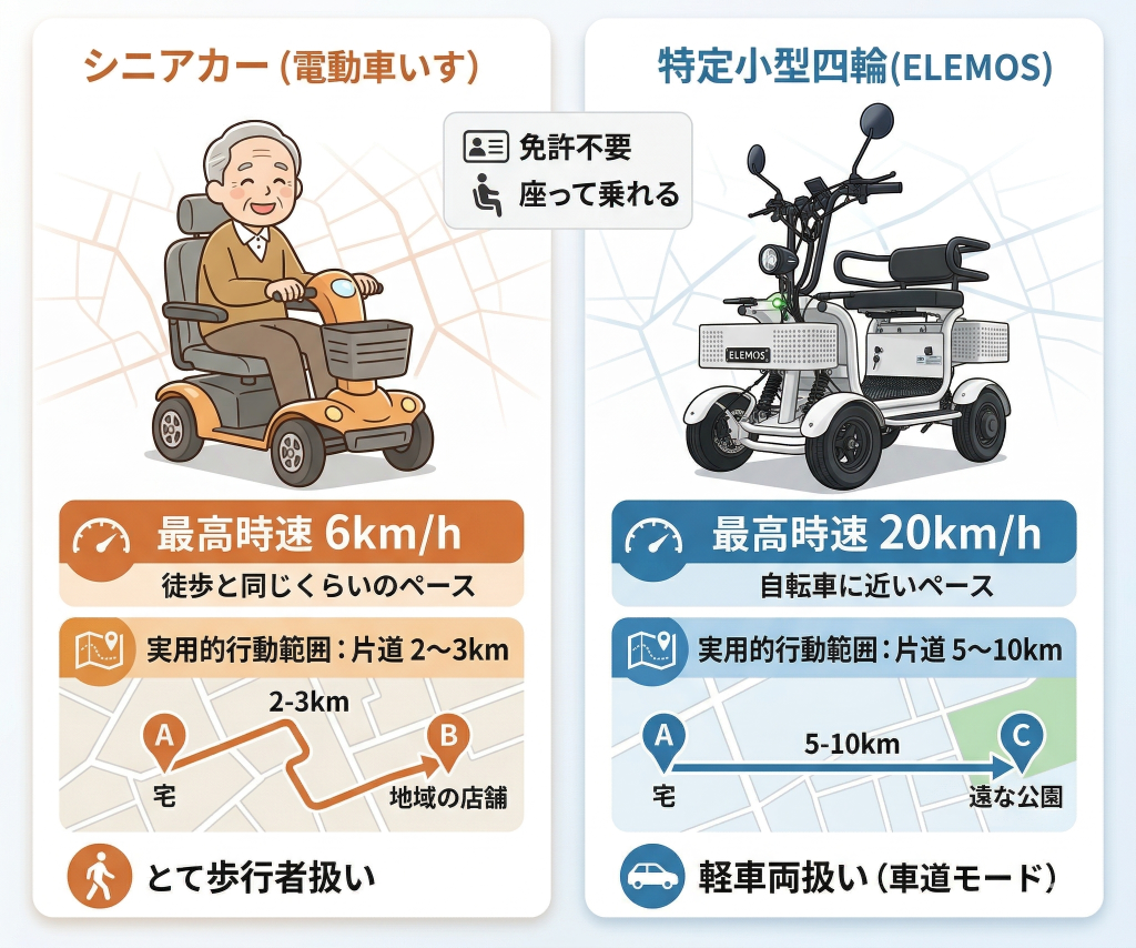 シニアカーと特定小型四輪の速度違い | ELEMOs