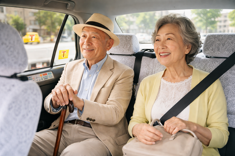タクシーを利用するシニア | ELEMOs