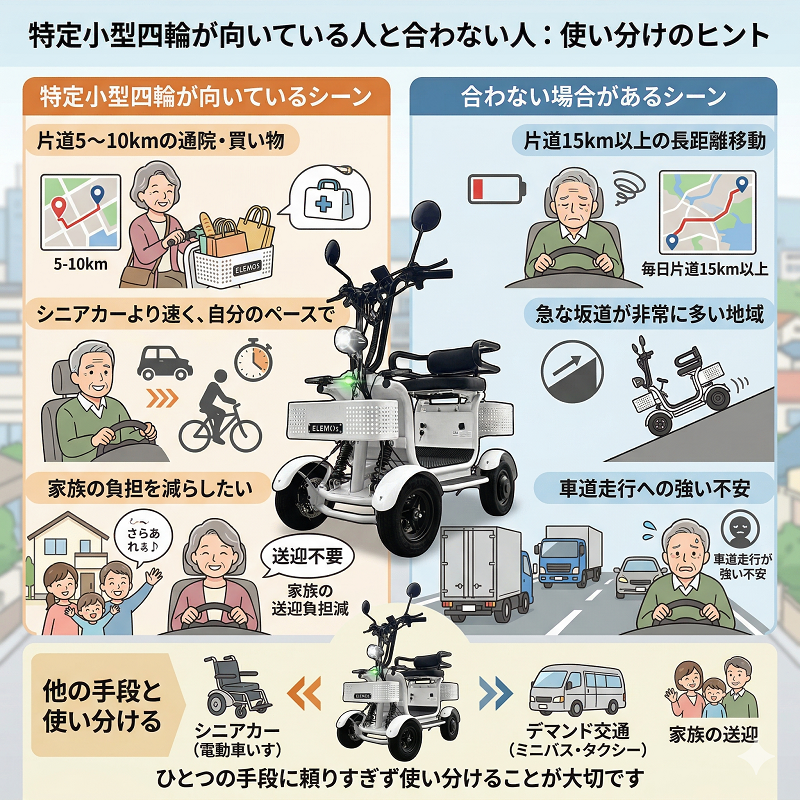 特定小型四輪の向き不向き | ELEMOs