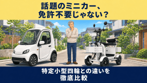 話題のミニカーは免許不要ではない？特定小型四輪との違いを比較する記事のアイキャッチ